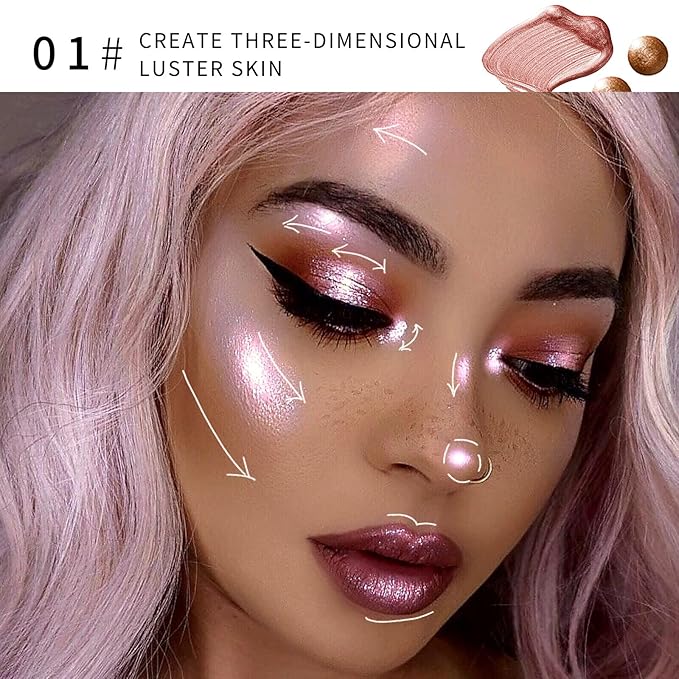 AKARY Liquid Highlighter Makeup for Face Body, Contour Foundation Illuminator Boom Stick, Two-color Highlight Shade Longwear Shimmer Glow Makeup, Valentine's Day gift (03 Rose Gold + Warm Brown)