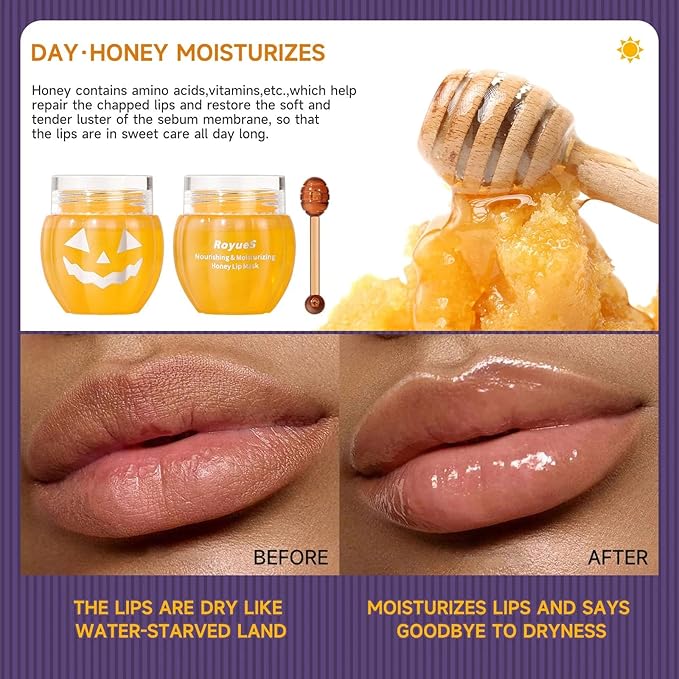 Lip Moisturizer Lip Balm Set, Lip Sleeping Mask, 2PCS Pumpkin & Honey Lip Mask Overnight Improve Dry Lips, Reduce Lip Wrinkles & Dead Skin, Lip Care Products Gift Set For Women