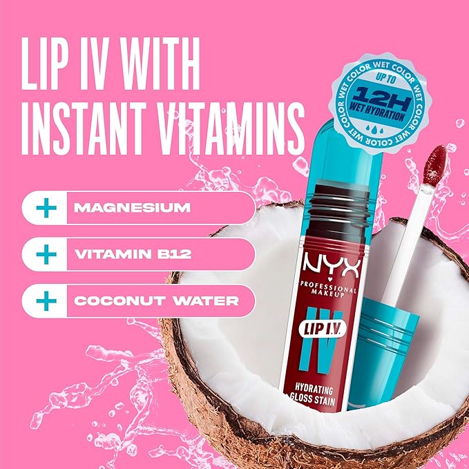 NYX PROFESSIONAL MAKEUP Lip IV Hydrating Glossy Lip Stain with 12HR Hydration - Cranberry Splash (Red)