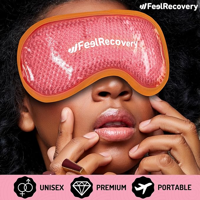 Cooling Gel Eye Mask for Puffy Eyes (8x4 in) - Reusable Cold Compress Pack for Dry Eyes, Tired Eyes, Headaches, Dark Circles - Flexible Golden Gel Beads Hot & Cold Therapy