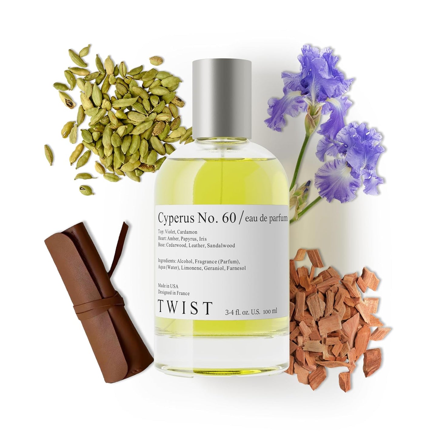 Twist - Cyperus No. 60 - Eau De Parfum Inspired by Santal 33, Long-Lasting Perfume For Women & Men, Sandalwood & Woods, Vegan, Clean Ingredients, Unisex, Fragrance - Spray 100 ml | 3.4 fl. oz.