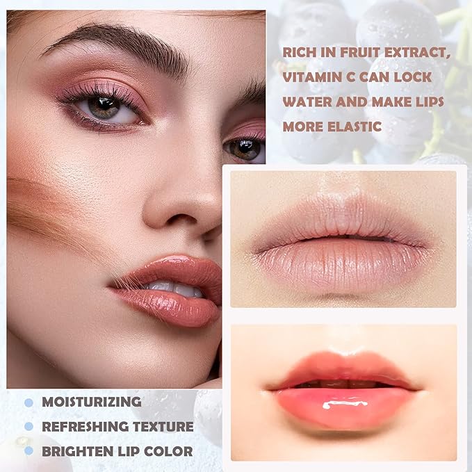 Plumping Lip Oil,Lip Gloss Hydrating Tinted Lip Balm Lip Care Transparent Toot Lip Oil Tinted Lip Glow Oil Long Lasting Nourishing Non-sticky Repairing Lightening Lip Lines Shine Primer Lip Tint（Grape)