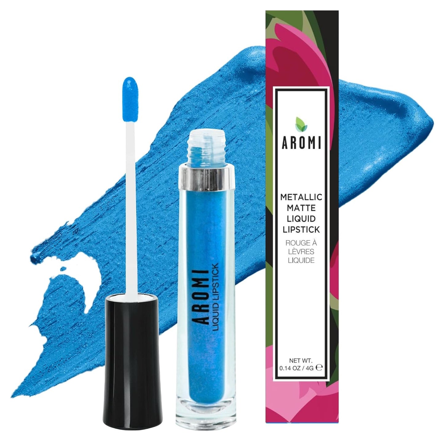 Aromi Bright Blue Metallic Liquid Lipstick | Sparkly Sky Lip Color with Shimmery Finish, Vegan Makeup, Cruelty-free, Long-lasting (Snow Queen)