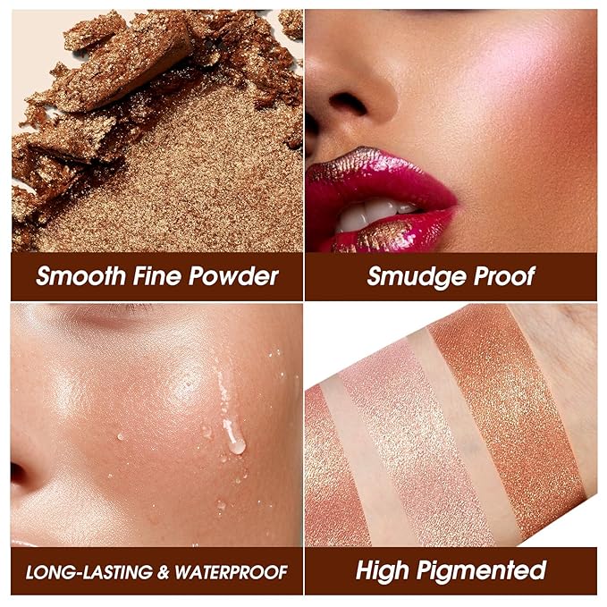 Highlighter Powder Palette, Makeup Palette Facial Bronzers Illuminator Palette Highlighter Baked Waterproof Long Lasting Brilliant Lighten Skin Color (5 Color, 1 Count (Pack of 1))