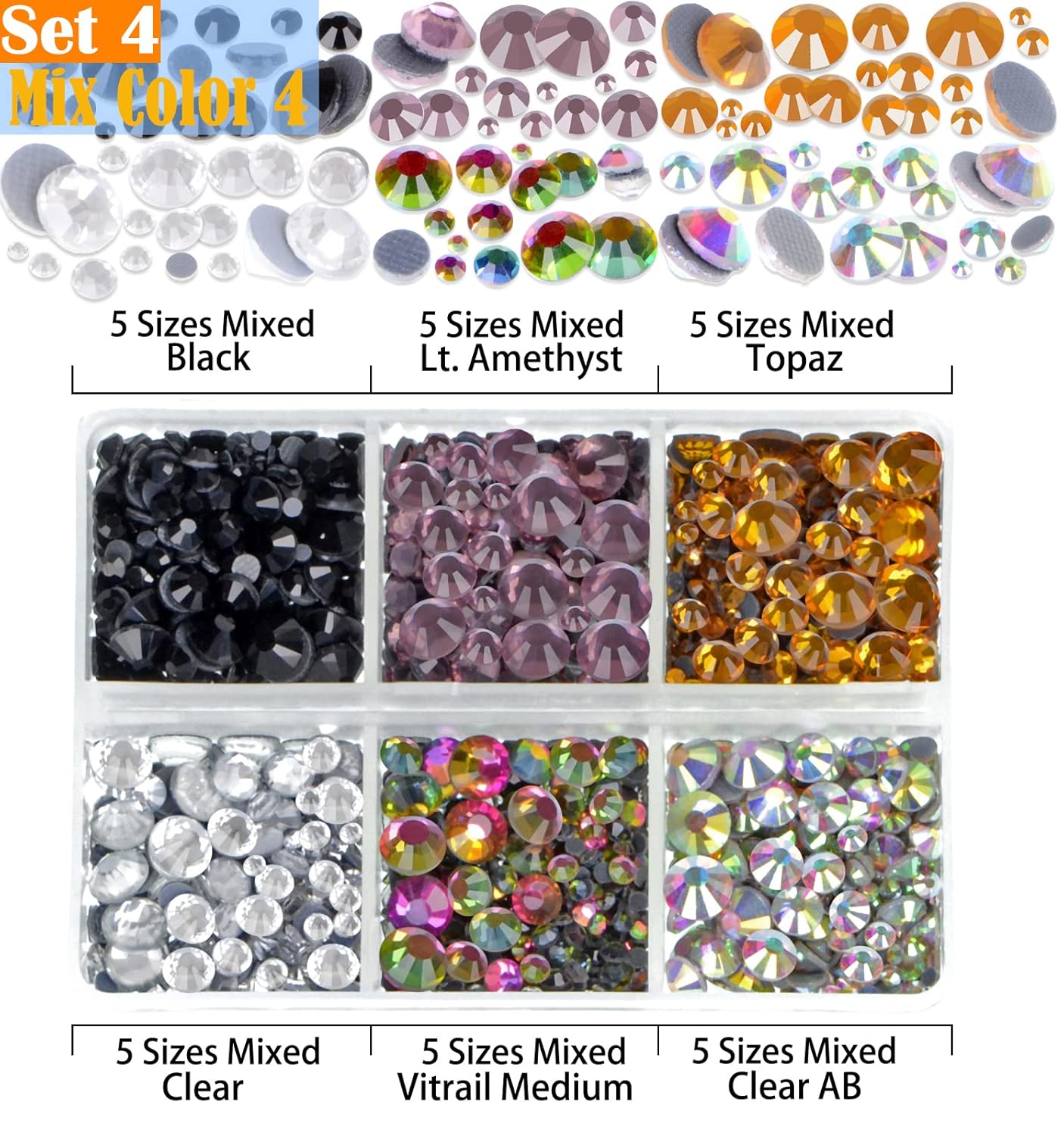 LPBeads 10000pcs Hotfix Rhinestones Flatback Glass Crystal 24 Mixed Color Rhinestone with Tweezers and Picking Pen for Crafts Clothes Nail Art