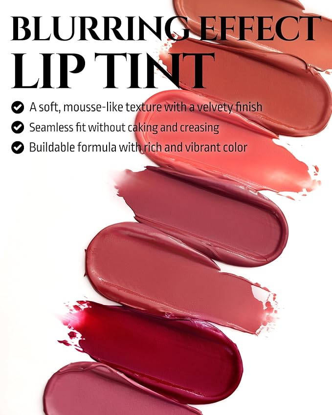 HEVVYMAKEUP Blurring Effect Lip Tint - Airy Velvet Matte Lips - Vegan, Longwear, Vibrant, Buildable Creamy Soft Texture - Korean Lip Makeup, Bloody Kiss, 0.13 fl.oz.