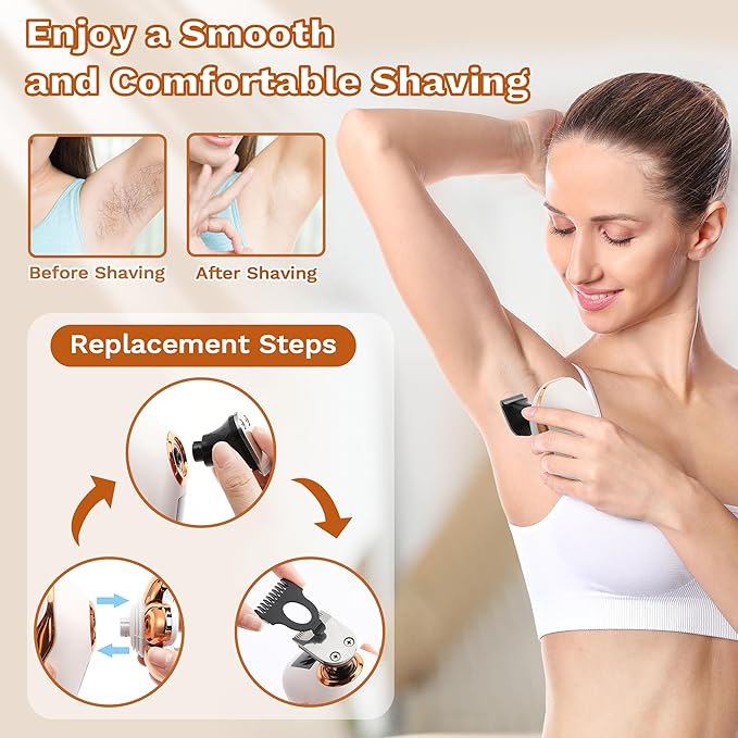 Electric Razors for Women, 7D Electric Shaver for Women, 5 in 1 Lady Shavers, Wet/Dry Bikini Trimmer, Rechargeable Facial Hair Removal, Painless Face Razor for Arms Legs Armpit Pubic Area