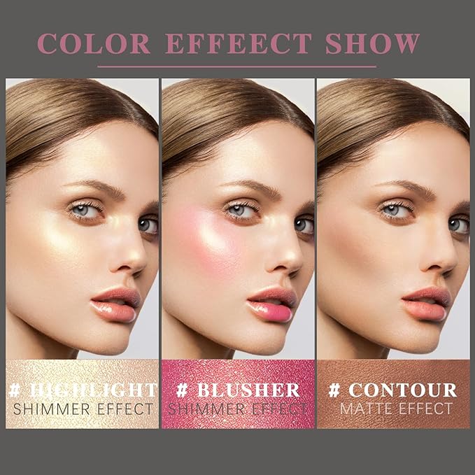 3Pcs Contour Highlighter Cream Blush Stick for Cheeks Eyes Lips Lightweight Dewy Finish Blush Stick Waterproof Long Lasting Contour Stick Trio Wand Face Makeup Set for Girls and Women (1+3+4)