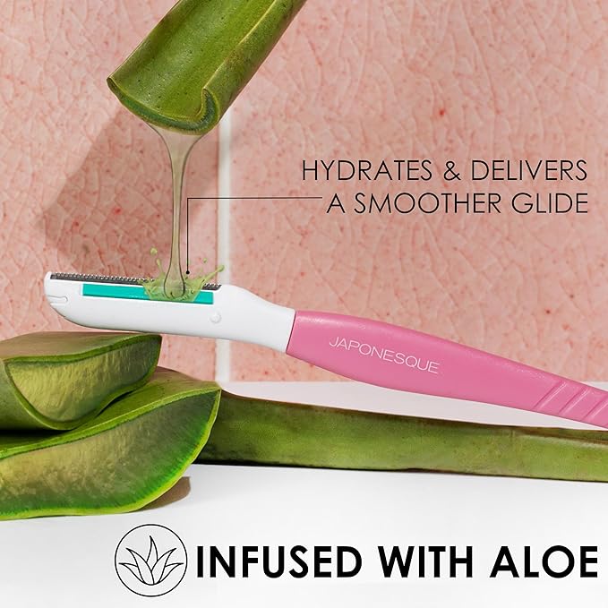 JAPONESQUE Dermaplaner with Soothing Aloe Comfort Strip - Skin Tool with Ultra Precision Blade for Facial Hair Removal and Exfoliation, 3pk.