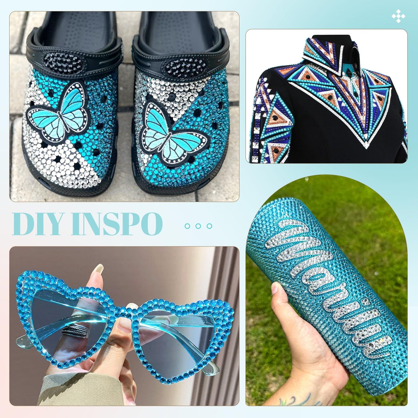 6100Pcs Resin Rhinestones for Crafting with 2Pcs 10ml B7000 Jewelry Glue, 1 Box Flatback Crystals Diamond (Indicolite) for Bedazzling Crafts DIY Nail Art Non Hotfix Gems for Clothing Shoes