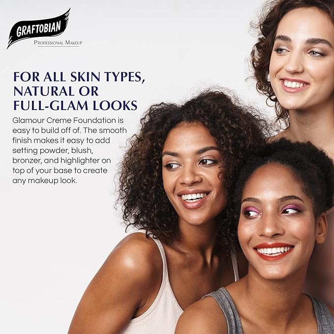 Graftobian HD Glamour Crème Foundation 1/2oz, Weightless Full Coverage Makeup, 65 Inclusive Shades, For All Skin Types, Natural or Full-Glam Looks, For Professionals and Beginners, Enchantress