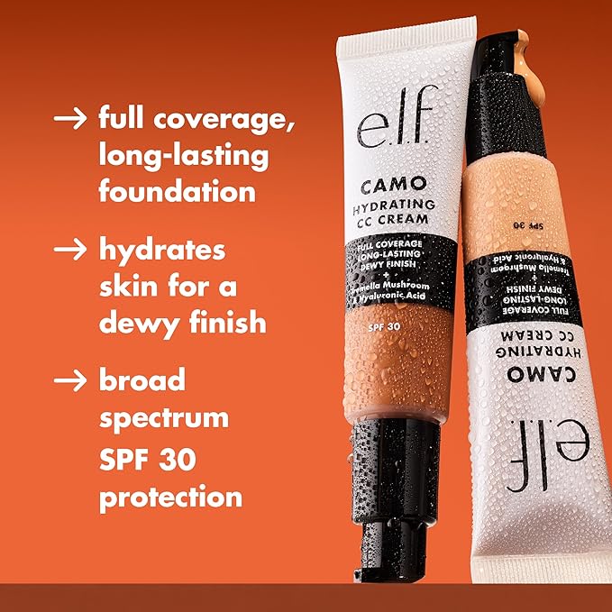 e.l.f. Hydrating Camo CC Cream, SPF 30, Color Correcting Full Coverage Foundation For A Dewy Finish, Vegan & Cruelty-Free, Tan 460 W