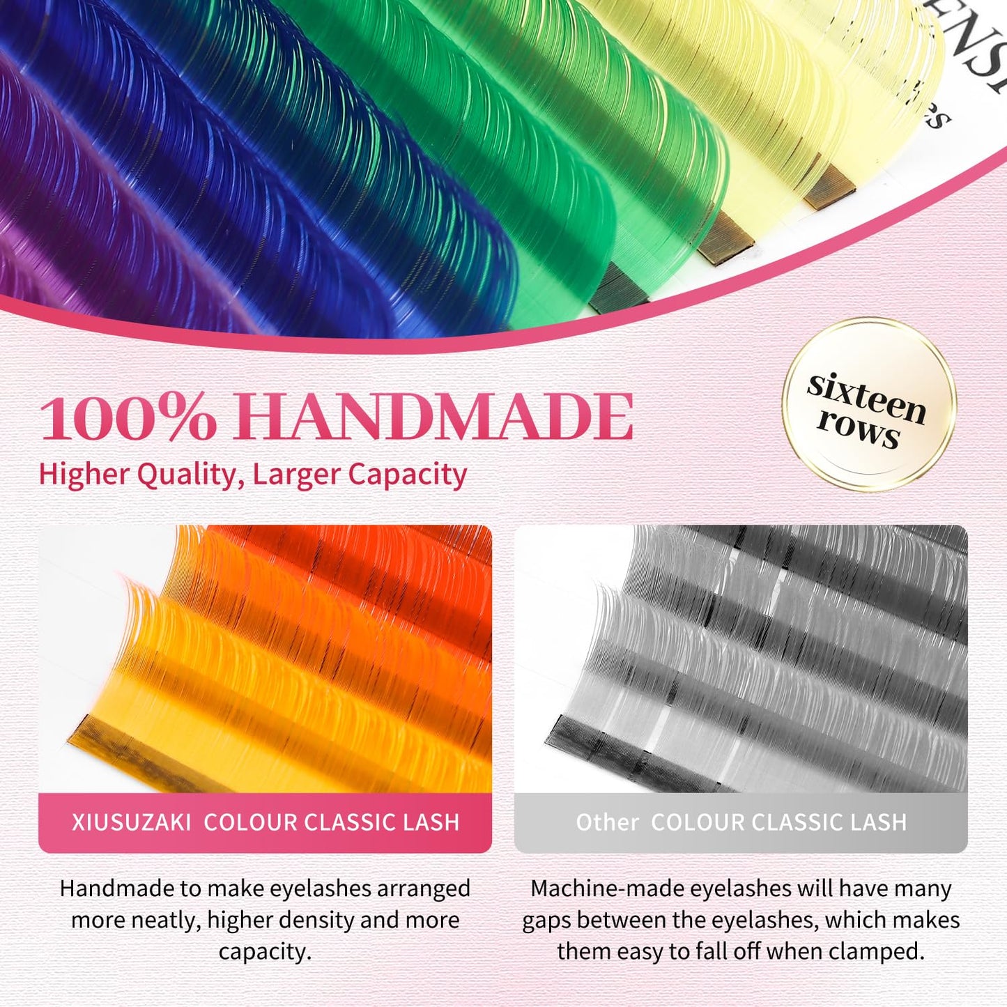 Eyelash Extensions Colored Lashes Extension 0.07 D Curl Lashes 10mm Classic Lash Extensions Soft Individual Lashes 16 Rows Natural False Eyelashes Volume Lashes Professional Use(Colored,0.07-D,10mm)