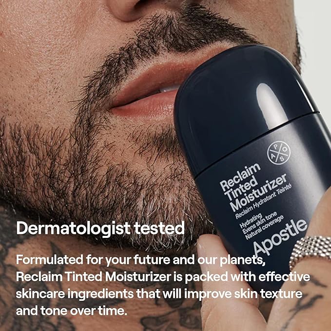 APOSTLE Reclaim Tinted Moisturizer for Men (5 Mandeville) - Niacinamide, Vitamin E, Squalane, Hyaluronic Acid, Tinted Face Moisturizer For Men. Hydrates, Evens Skin Tone, Reduces Fine Lines, 1 Fl. Oz.