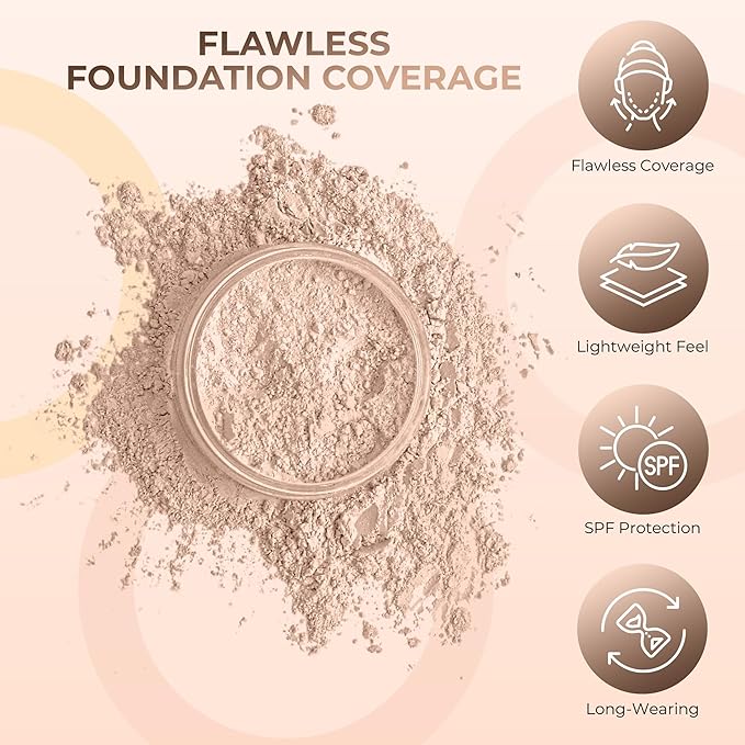 1 Ounce Light Foundation Powder Refill By Sweet Face Minerals, Lightweight Mineral Loose Makeup Powder with SPF 20, Full Coverage Flawless Finish, Talc-free, Cruelty-Free, Refillable Pouch