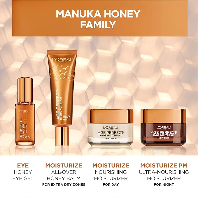 L'Oreal Paris Skincare Age Perfect Hydra-Nutrition All-Over Balm with Manuka Honey Extract and Nurturing Oils, to Soothe and Rescue Dry Skin, Paraben Free, 1.7 oz.