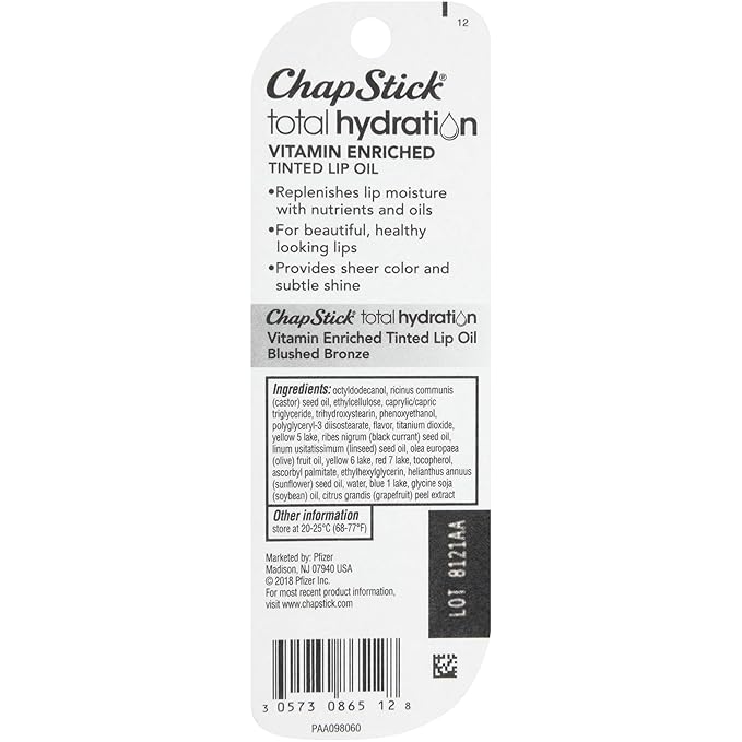 ChapStick Total Hydration Vitamin Enriched Blushed Bronze Tinted Lip Oil Tube, Lip Care - 0.24 Oz