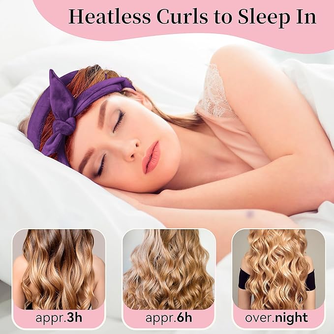 Heatless Curling Rod Headband, Upgraded 60' Extra Long Soft Velvet Hair Curlers to Sleep In, No Heat Curls for Most Hair Types, Includes Directions (Purple, 1 Count)