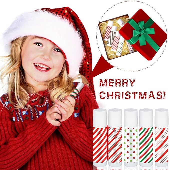 50 Pcs Christmas Peppermint Lip Balms Gifts Bulk Holiday Stocking Stuffers Holiday Treat Gifts Stuffer Goodie Christmas Party Supplies for Kids Women Men