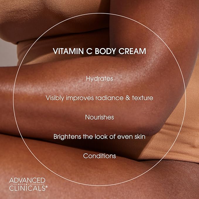 Advanced Clinicals Vitamin C Cream Visibly Brightening Body Lotion | Vitamin C Moisturizer Skin Care Body Cream For Women & Men Visibly Improves Look Of Dark Spots & Uneven Skin Tone, W/Travel Size