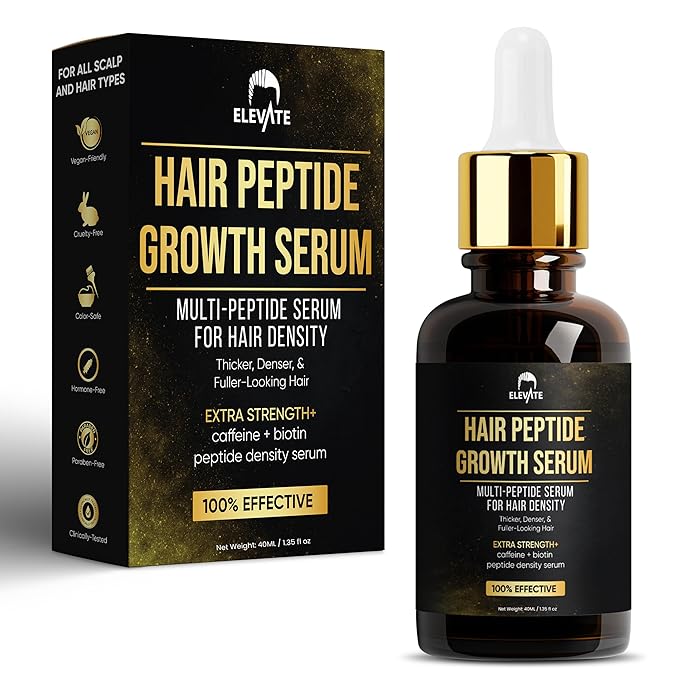 Elevate Multi-Peptide Hair Growth Serum Caffeine + Biotin Peptide Density for Fuller Thicker Visibly Longer Natural Hair Regrowth – Vegan Safe & Gentle Scalp Serum Formula Treatment for Thinning Loss