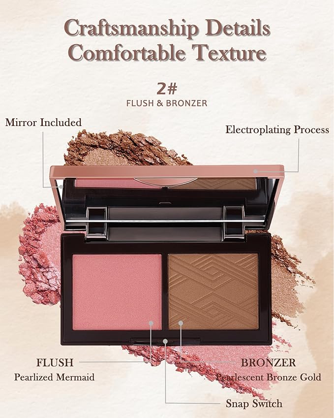 Face Bronzer Contour Blush Powder Palette-2 in 1 Cruelty-Free Buildable Facial Cheek Shimmer Blusher Contour Bronzing Pressed Powder,Blendable Makeup Palette,Thanksgiving Gift Set for Women-02