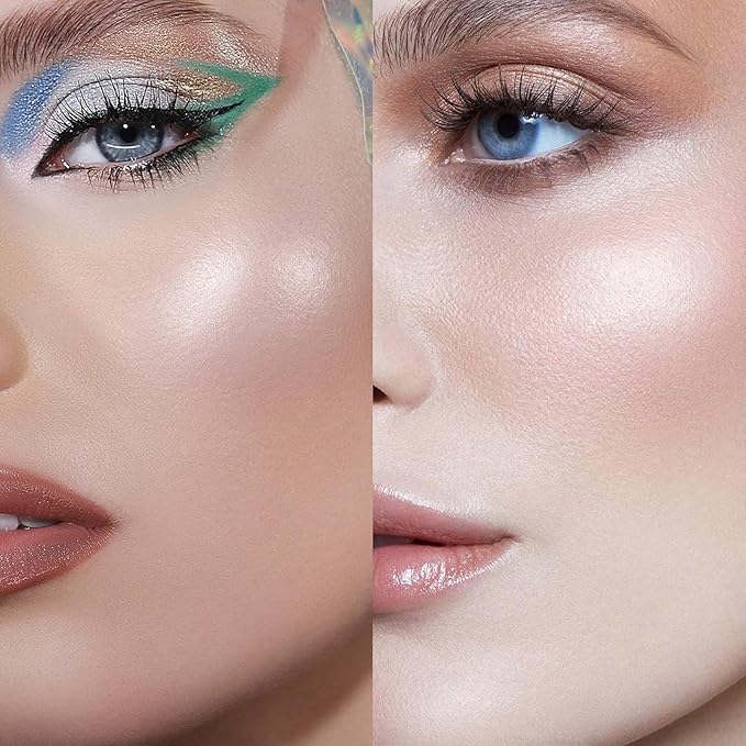 Highlighter Makeup Palette Shimmer Contour Palette Powder for Brighten Face Contour Gold Cheek Highlight Makeup, Long Lasting Highlighter Powder with Mirror for Illuminator Makeup (NUDE PINK)