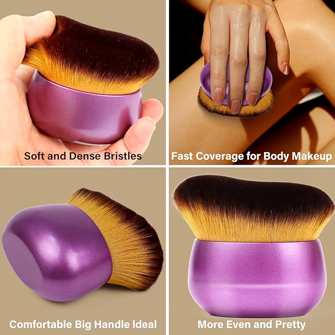 Extra Large Body Makeup Brush For Self Tanner, Leg Makeup &Bronzer Blend,75 mm Wide-headed Kabuki Brush Provides More Even &Pretty Application, Sunscreen Face& Back Makeup Brush, Wet&Dry Use- Purple