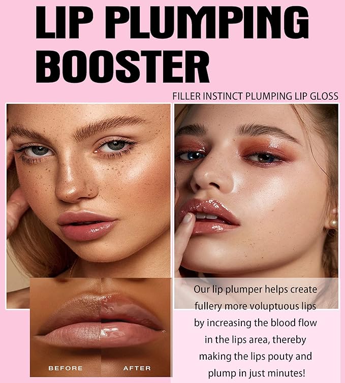 Lip Gloss Plumper Glossy Lip Lipstick, Lifter Gloss, Hydrating, Volumizes, High-Shine, Lip Plumping Lip Glass Mirror Lip Glaze Lip Makeup, Plump And Pout Lip Plumper for Women Girls