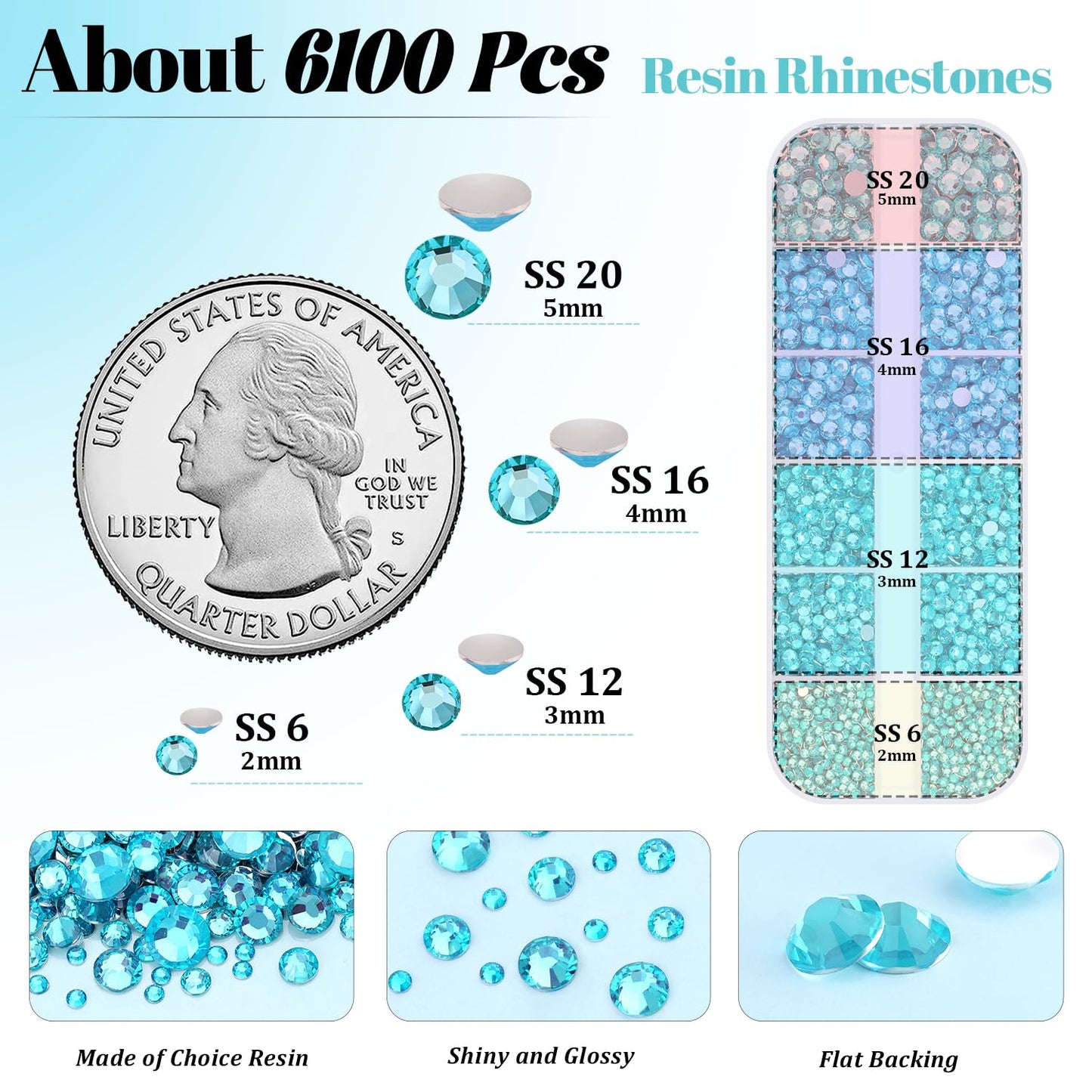 6100Pcs Resin Rhinestones for Crafting with 2Pcs 10ml B7000 Jewelry Glue, 1 Box Flatback Crystals Diamond (Teal Blue) for Bedazzling Crafts DIY Nail Art，Non Hotfix Gems for Clothing Shoes Tumblers