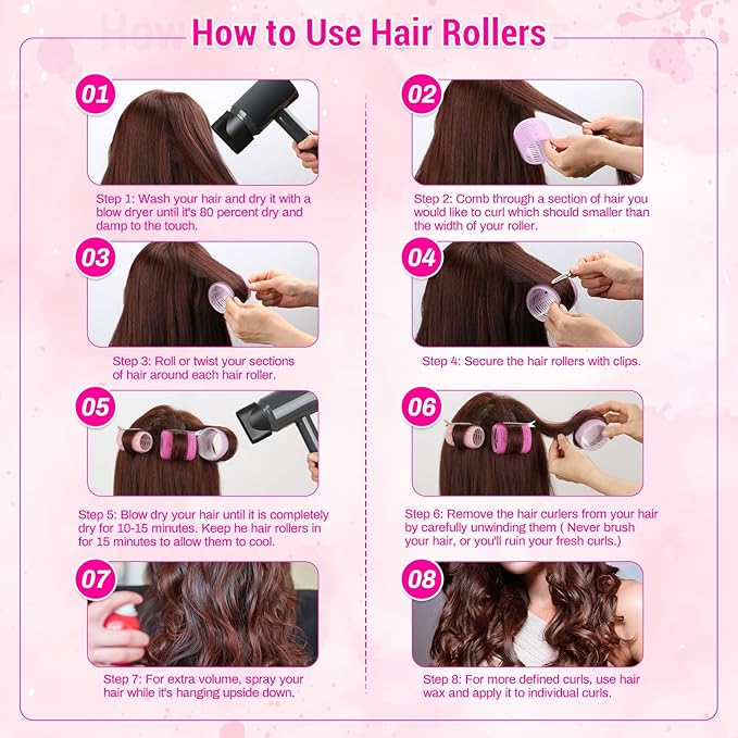 Acejoz Hair Rollers Set for Blowout Look, 38 Pcs Self Grip Hair Rollers with 4 Sizes, 12 Pcs Hair Clips, Comb, Storage Bag for Long, Medium, Short, Thick Hair Volume (Multicolor)