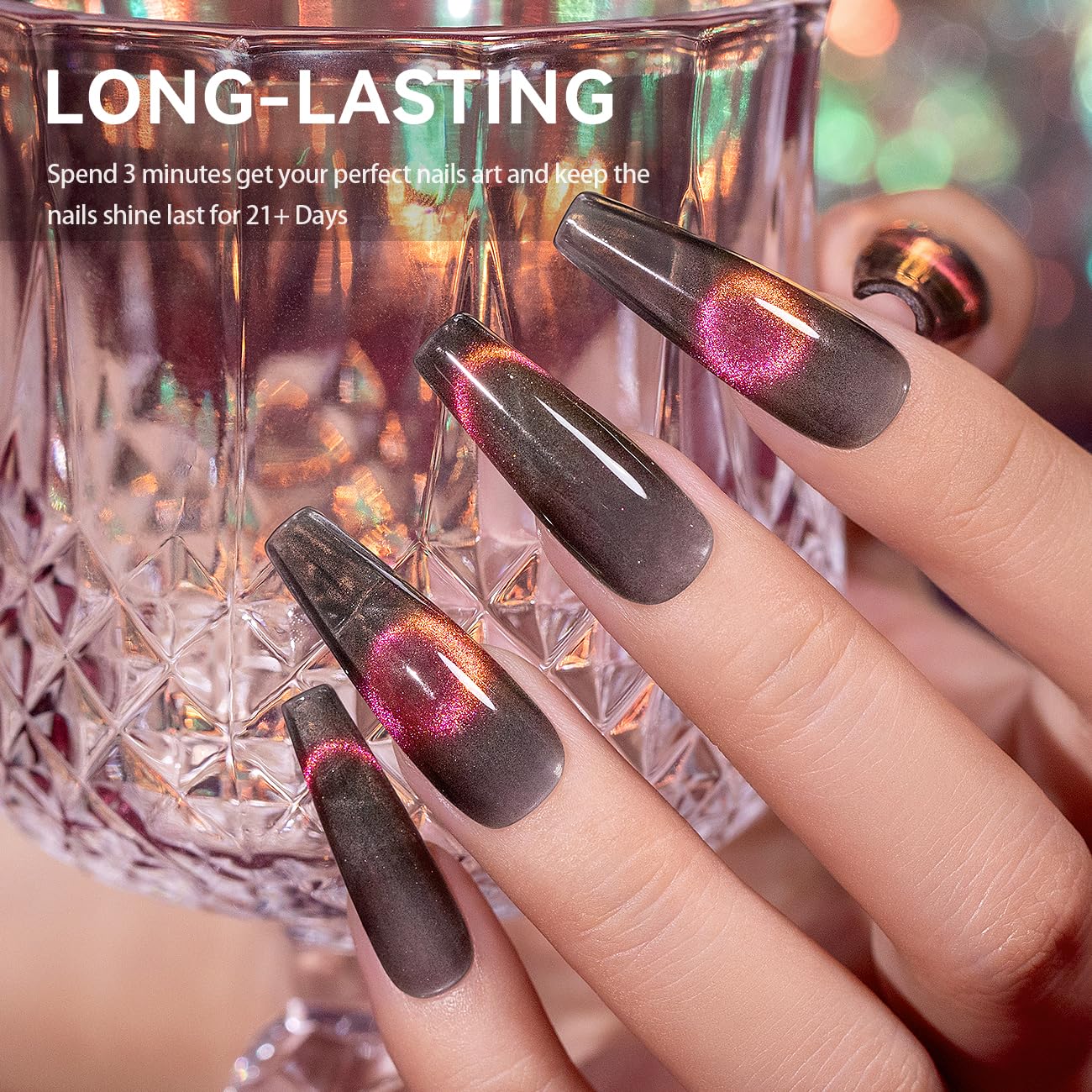 RARJSM Cat Eye Gel Nail Polish Aurora Orange Purple Multi Color Velvet Diamond Cateye Gel Polish with Magnet Stick Reflective Shimmer UV LED Curing Requires Soak Off for Home Salon Manicure 15ml