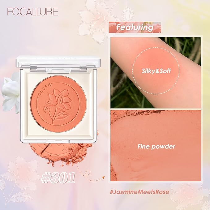 FOCALLURE Powder Palette Blush, Matte Mineral Blush Powder, Bright Shimmer Face Blush Makeup, Contour and Highlight Blush Palette, Highly Pigmented, Long Lasting, Waterproof, Blendable, #601