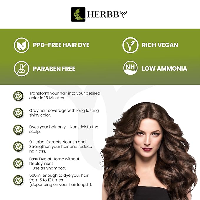 Hair Color Shampoo for Gray Hair Coverage&Color Transform with 9 Herbal Extracts –Long Lasting(6-8 Weeks),Shiny,Evenly Colored,Instant Hair Dye Shampoo&Conditioner, 500 Ml (DARK BROWN COLOR)