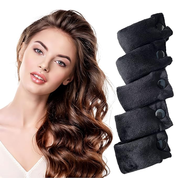 Aimin Hair Heatless Hair Curlers No Heat, Heatless Curls Overnight Blowout Rods, No Heat Hair Curlers To Sleep In, Soft Flexi Rods For Long Hair, Thick Curling Rod Styling Tools(20pcs black)