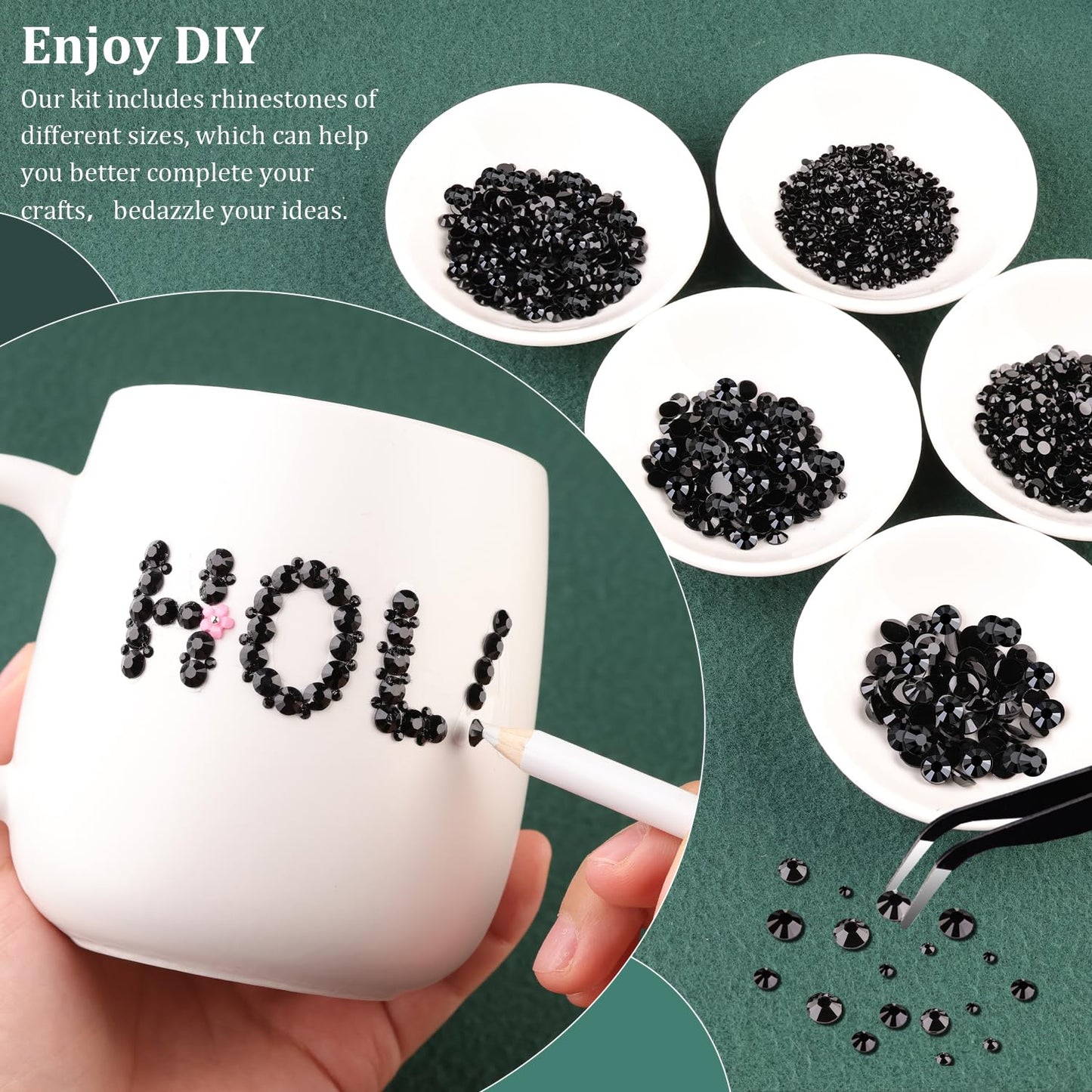 Resin Rhinestones for Bedazzling with B7000 Jewelry Glue, 1 Box Black Flatback Crystals with 3Pcs 10ml Glue for Crafting Crafts，Non Hotfix Gems for Clothing Shoes Nail Art Makeup