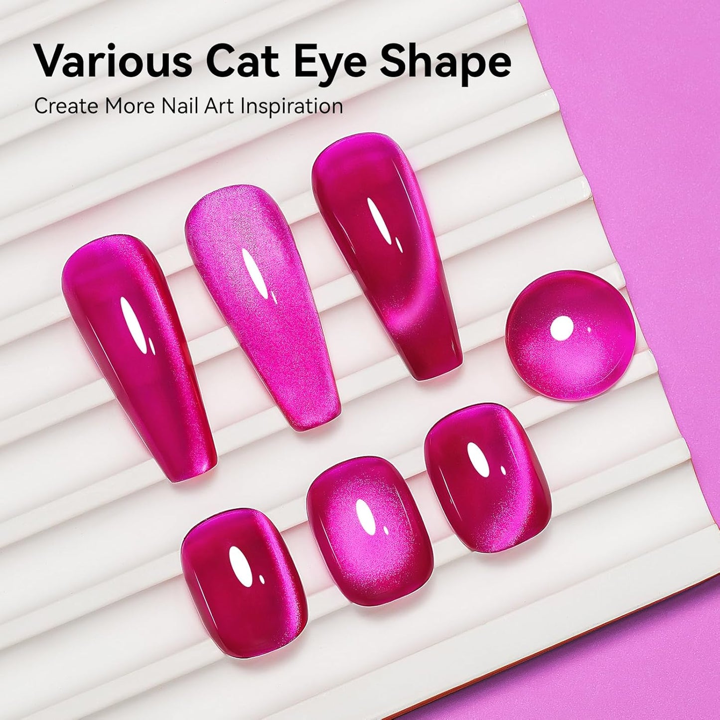 Cat Eye Gel Nail Polish, Jelly Hot Pink Manetic Nail Polish Glitter Holographic with Magnet, Glass Reflective Translucent UV Gel Manicure Salon DIY At Home