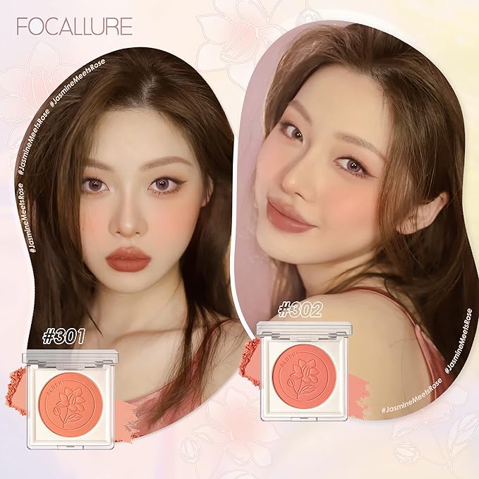 FOCALLURE Powder Palette Blush, Matte Mineral Blush Powder, Bright Shimmer Face Blush Makeup, Contour and Highlight Blush Palette, Highly Pigmented, Long Lasting, Waterproof, Blendable, #601
