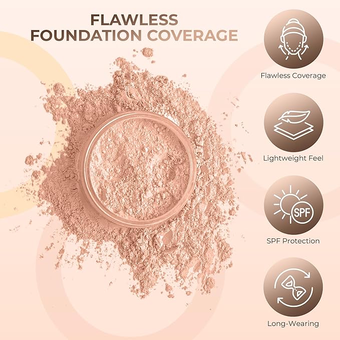 1 Ounce Light Tan Foundation Powder Refill By Sweet Face Minerals, Lightweight Mineral Loose Makeup Powder with SPF 20, Full Coverage Flawless Finish, Talc-free, Cruelty-Free, Refillable Pouch