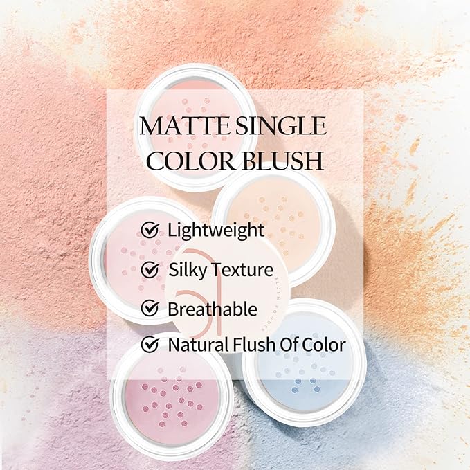 Boobeen Matte Blush Powder Makeup Loose Powder Face Blushes Single Color Blush Rouge Powder Natural Pink Blush for cheeks, Easily Blends, Smoothly with Satin Matte Look