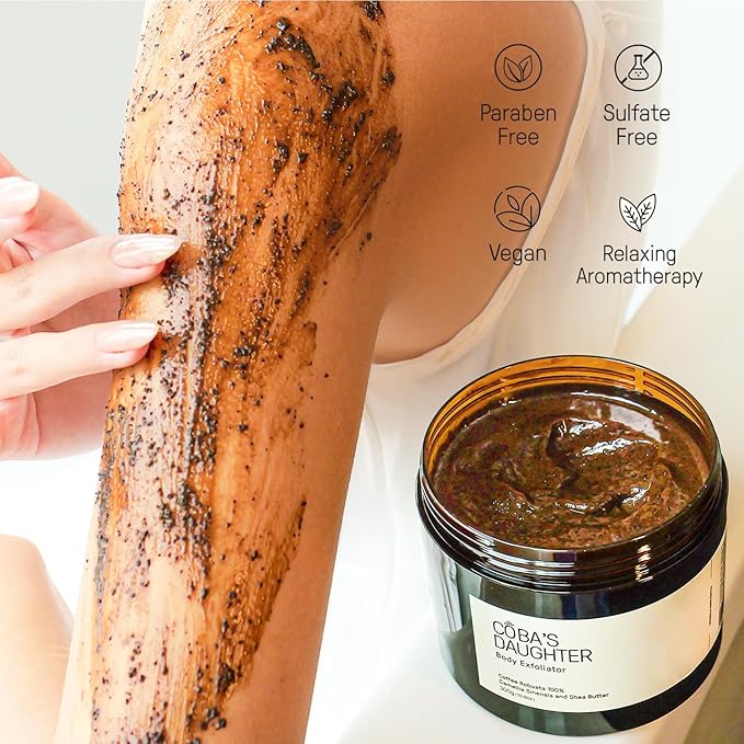 COBA'S DAUGHTER Robusta Coffee Body Scrub| Exfoliating for Cellulite and Stretch Marks, KP Bump Eraser, Strawberry Legs,Underarm | Matcha & Shea Butter | Safe for pregnancy | Vegan Beauty (10.6 Oz)