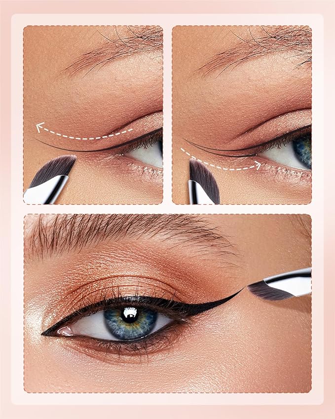 EIGSHOW Eyeliner Brush Gel Eyeliner Makeup Brush for Precise Eye Liner Eyebrow Eyelid Ultra Thin with Curved Bristle (E865 2Pieces)