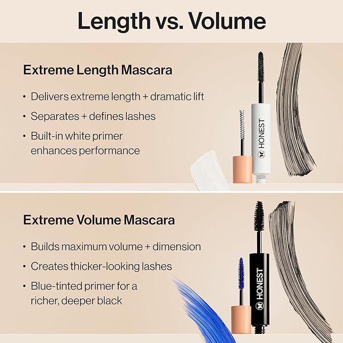 Honest Beauty 2-in-1 Extreme Length Clean Mascara + Lash Primer | Lengthening + Volumizing | EWG Verified + Cruelty Free | Black, .27 fl oz