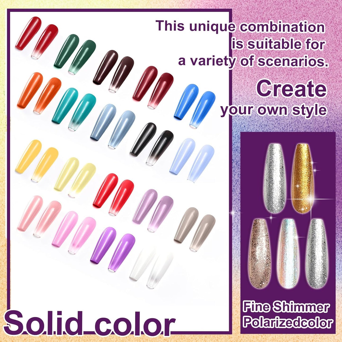 Gradient Painting Gel, 24 Gliter Colors Ombre Gel Nail Polish for Pigment Pat Silver&Gold Aura Nails, French Manicure DIY Nail Art Long-lasting No-wipe Palette C