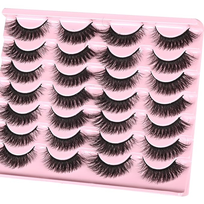 FARRED Natural Lashes Short Eyelashes Wispy False Mink Lash Pack 14 Pair Fluffy Cat Eye Strip Eyelash that Looks Like Extensions Small Fake Lashes for MUA and Beginners Daily Makeup (F14 | 8-15mm)