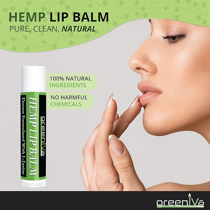GreenIVe Hemp Lip Balm, Vegan, Omegas 3 & 6, Vitamin E, L-Lysine, Hydrating Handcrafted (5)