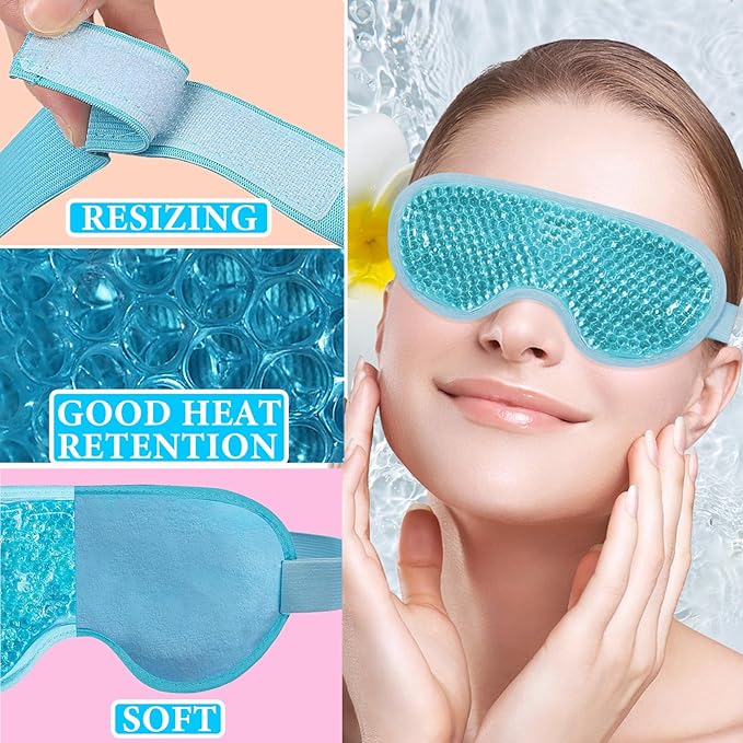 Cold Face Eye Mask Ice Pack for Dark Circles,Eye SPA,Pressure,Cooling Face Masks for Women Sleeping,Skin Care Gel Beads Hot Cold Use Ice Facial Mask