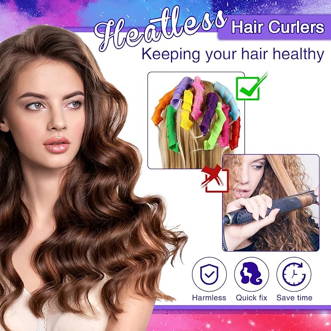 Yilloog 40 Pieces Hair Curlers Kit Heatless Spiral Curlers Tools with 2 Styling Hooks and 1 Storage Bag Multicolor Magic Curls Rollers for Women Long Medium Short Hair Classic Style