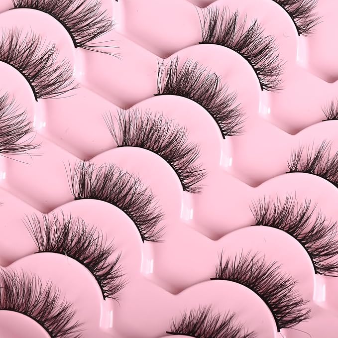 FARRED Half Lashes Natural Look Short Eyelashes Cat Eye Lash Fluffy Natural Lashes Wispy False Eyelash 14 Pairs Faux Mink Strip Eye Lashes Pack for Daily Makeup (F15 | 9-14mm)