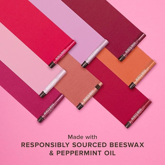 Burt's Bees Shimmer Lip Tint Set, Tinted Lip Balm Stick, Moisturizing for All Day Hydration with Natural Origin Glowy Pigmented Finish & Buildable Color, Peony (4-Pack)